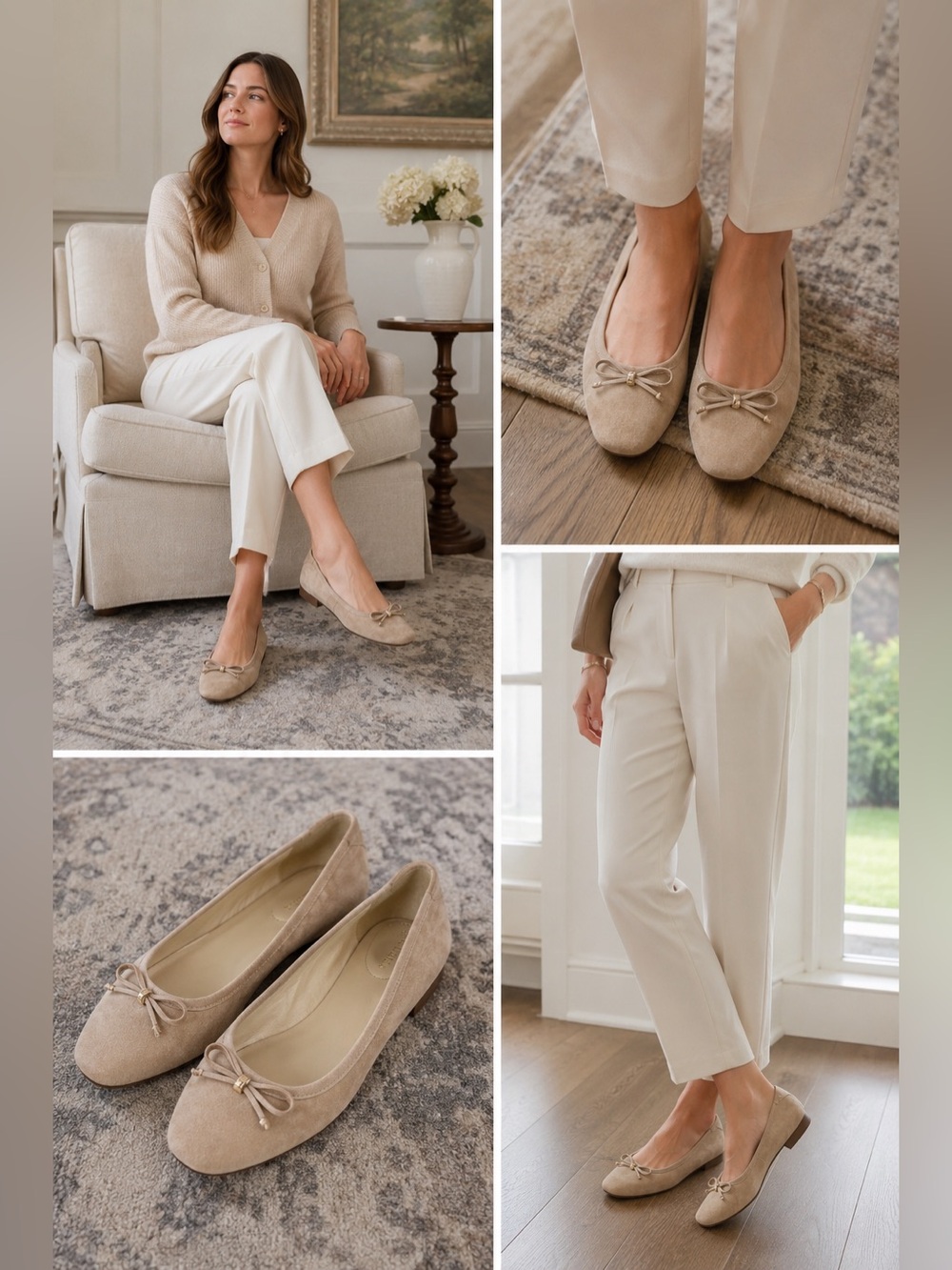 Cole Haan Keira Suede Ballet Flats Size 10 Blush Tan Bow Balletcore Preppy